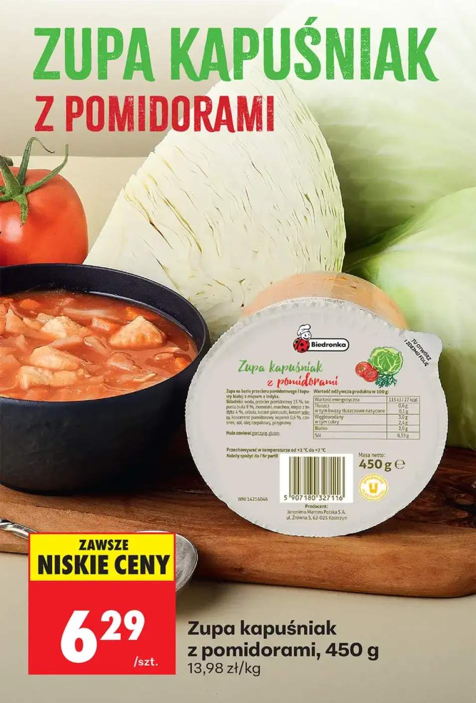 Zupa kapuśniak z pomidorami Biedronka
