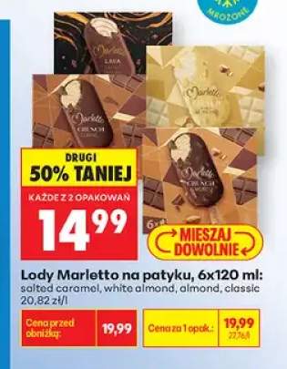 Lody na patyku Marletto white almond 6-pak 120 ml +3 warianty