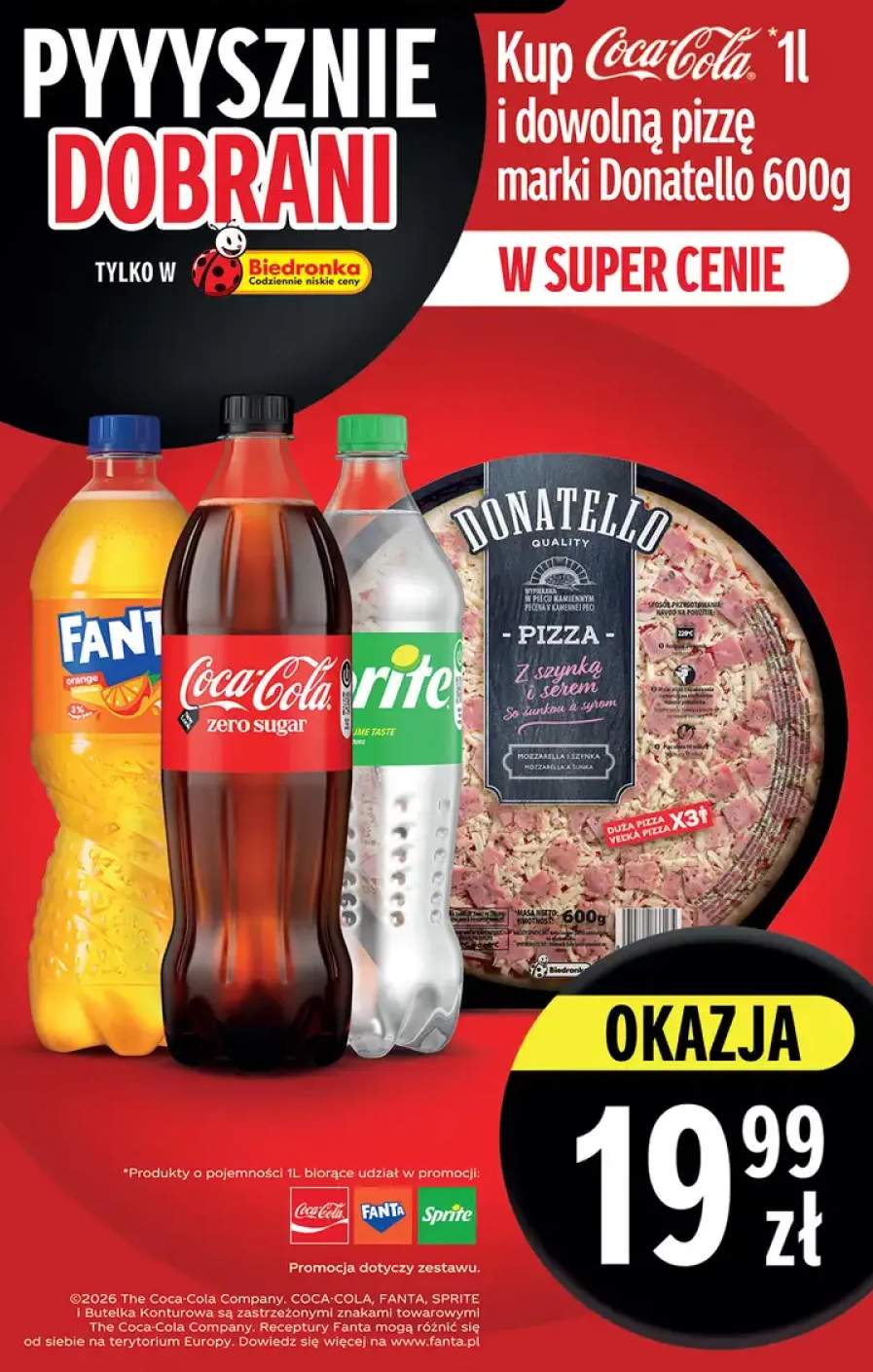 Zestaw napój gazowany Coca-Cola 1 l + pizza Donatello 600 g
