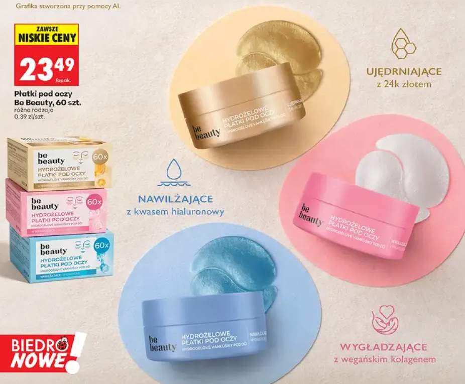Płatki pod oczy hydrożelowe nawilżające Be Beauty +2 warianty
