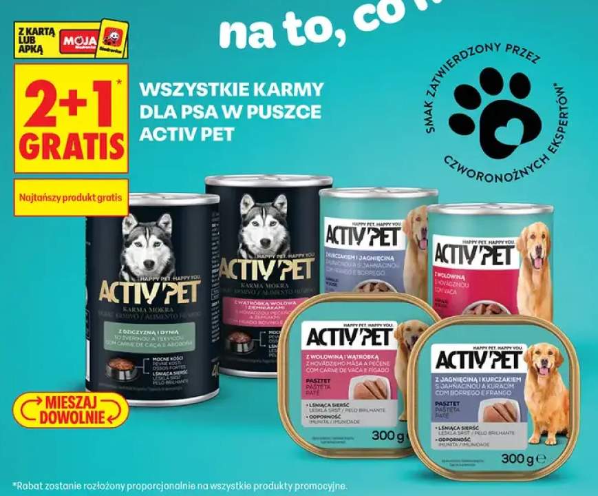 Karma mokra dla psa z kurczakiem i jagnięciną kawałki w sosie Activ Pet +6 wariantów