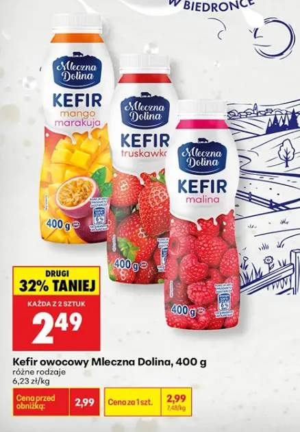Kefir owocowy malina Mleczna Dolina +2 warianty