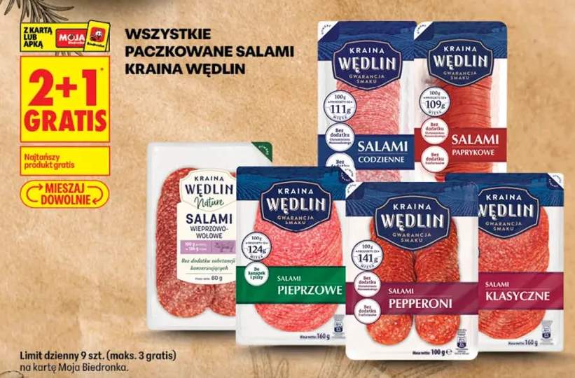 Paczkowane salami Kraina Wędlin +6 wariantów