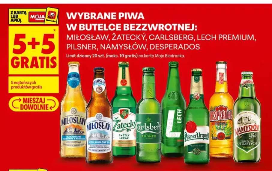 Piwa w butelce bezzwrotnej: Miłosław, Žatecký, Carlsberg, Lech Premium, Pilsner, Namysłów, Desperados +8 wariantów