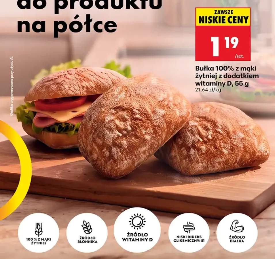 Bułka 100% z mąki żytniej z dodatkiem witaminy D