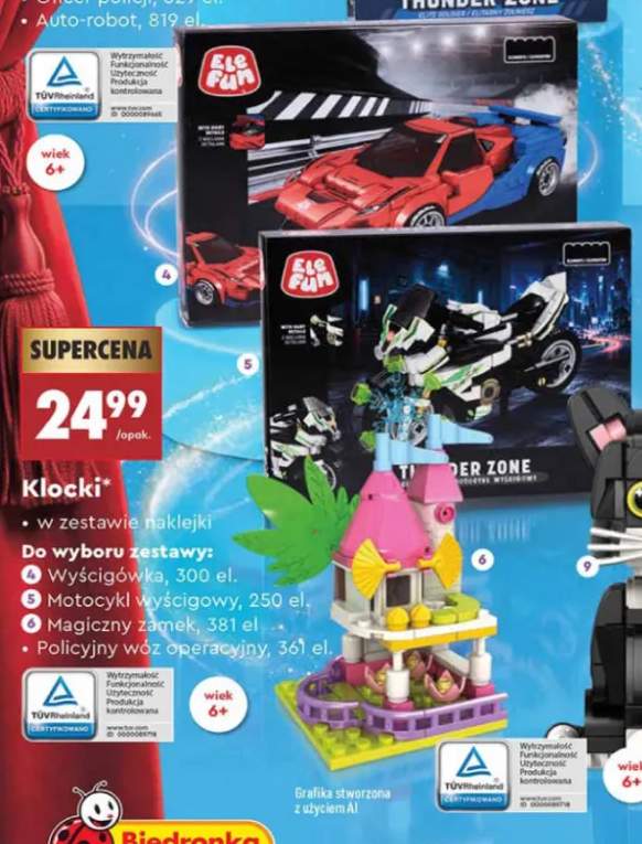 Klocki Motocykl wyścigowy 250 el. Elefun +3 warianty