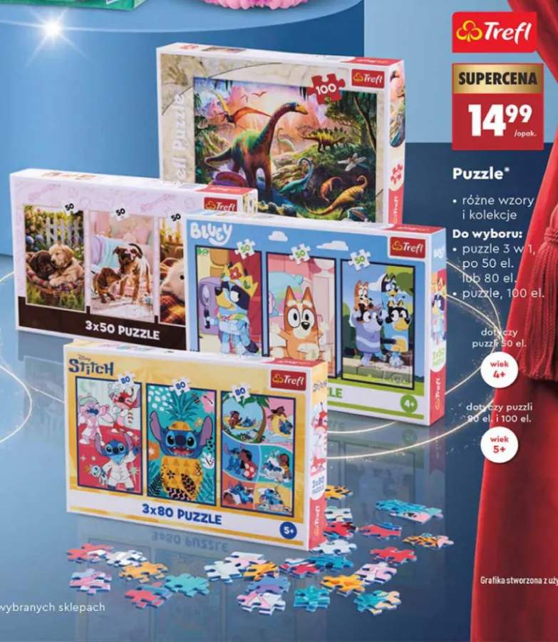 Puzzle 3 w 1 po 50 el. Trefl +2 warianty