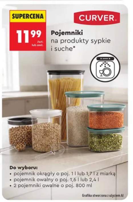 Pojemnik na produkty sypkie i suche okrągły z miarką 1 l Curver +4 warianty