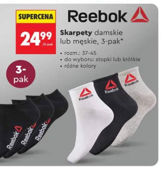 Skarpety damskie stopki 3-pak Reebok +3 warianty