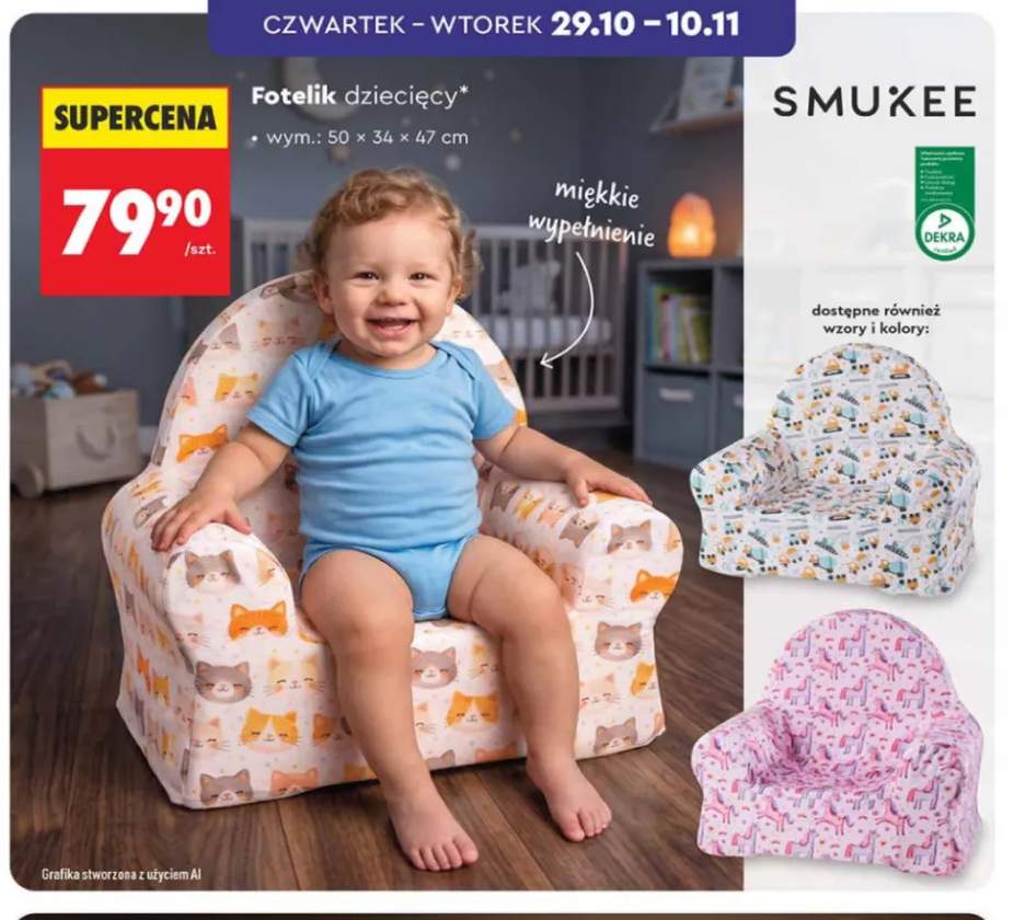 Fotelik dziecięcy 50x34x47 cm Smukee