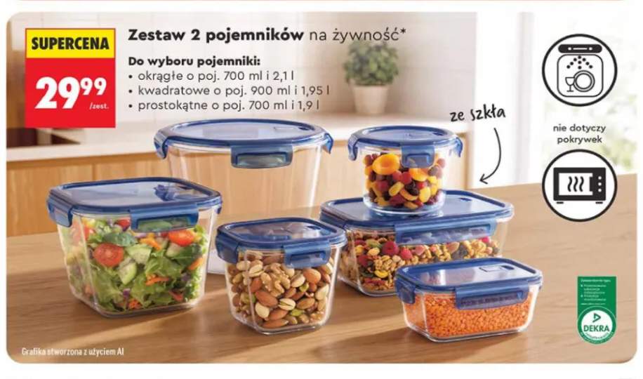 Zestaw 2 pojemników na żywność okrągłe o poj. 700 ml i 2,1 l 2-pak +2 warianty