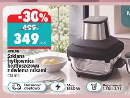 Szklana frytkownica beztłuszczowa z dwiema misami czarna Huslog