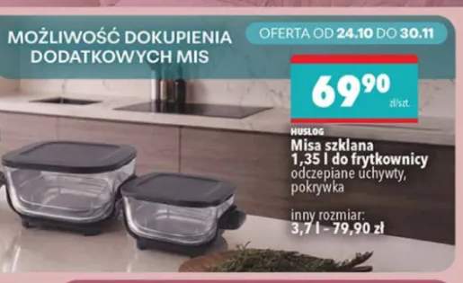 Misa szklana 1,35 l do frytkownicy odczepiane uchwyty pokrywka Huslog +1 wariant