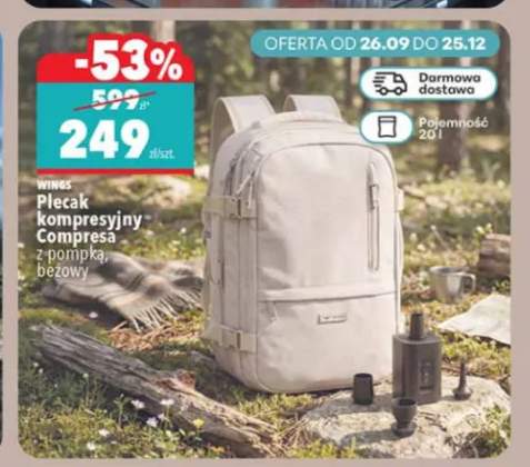 Plecak kompresyjny Compresa z pompką beżowy Wings
