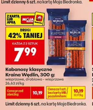 Kabanosy klasyczne wieprzowe Kraina Wędlin +1 wariant