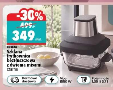 Szklana frytkownica beztłuszczowa z dwiema misami czarna Huslog