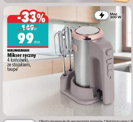Mikser ręczny 4 końcówki ze stojakiem taupe BerlingerHaus