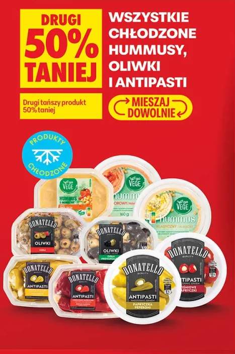Chłodzone hummusy, oliwki i antipasti +9 wariantów