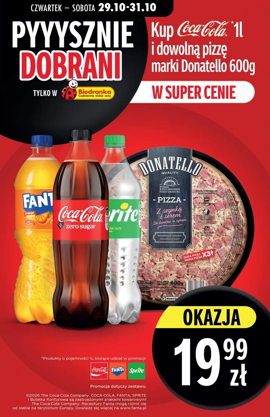 Zestaw napój gazowany Coca-Cola 1 l + pizza Donatello 600 g