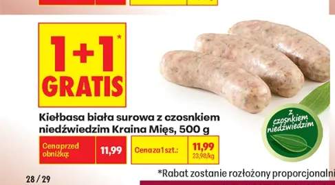 Kiełbasa biała surowa z czosnkiem niedźwiedzim Kraina Mięs