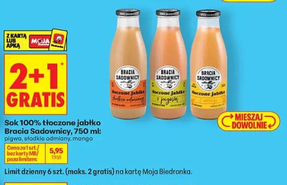 Sok tłoczone jabłko z mango Bracia Sadownicy 100% +2 warianty