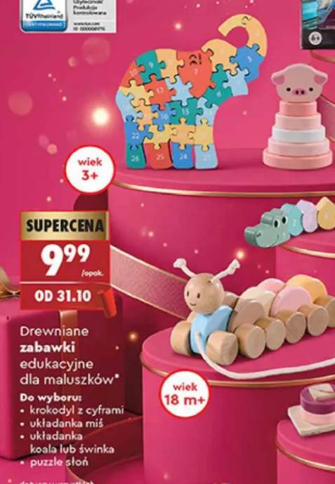 Drewniane zabawki edukacyjne dla maluszków krokodyl z cyframi Elefun +4 warianty