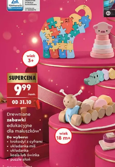 Drewniane zabawki edukacyjne dla maluszków krokodyl z cyframi Elefun +4 warianty
