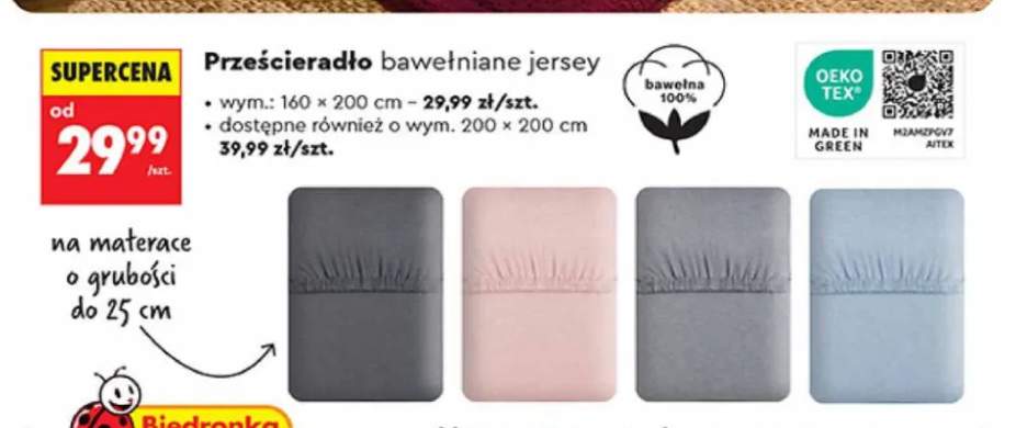 Prześcieradło bawełniane jersey 160x200 cm +1 wariant