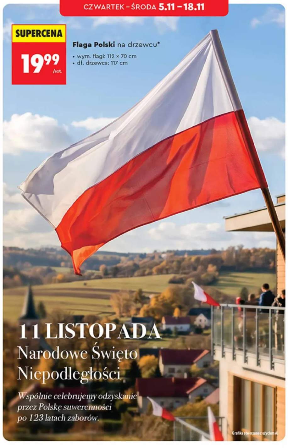 Flaga Polski na drzewcu