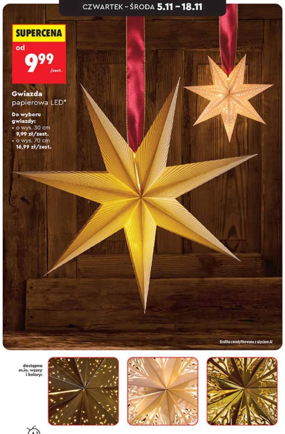Gwiazda papierowa LED o wys. 70 cm +1 wariant