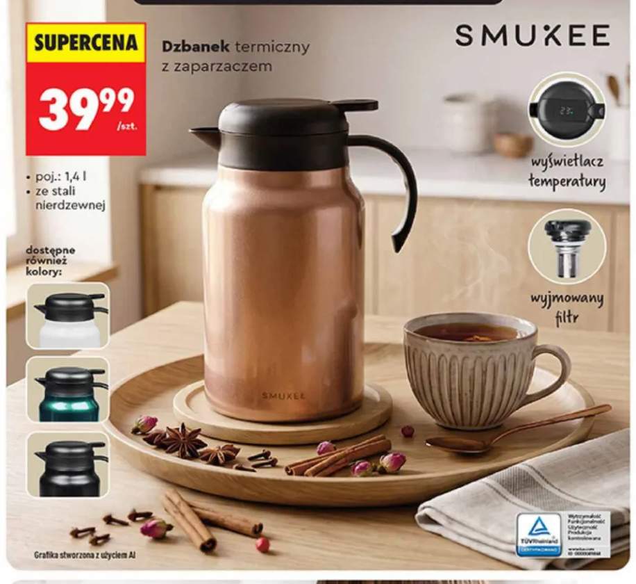 Dzbanek termiczny z zaparzaczem 1,4 l ze stali nierdzewnej Smukee