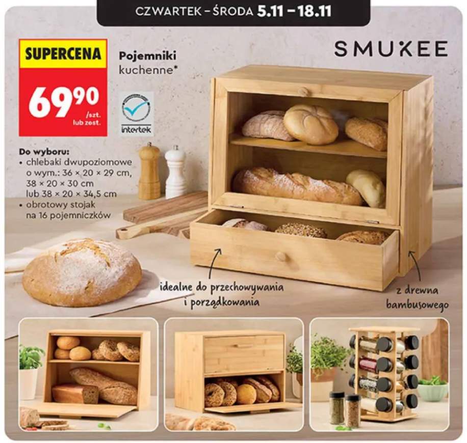 Chlebak dwupoziomowy 38x20x30 cm Smukee +3 warianty